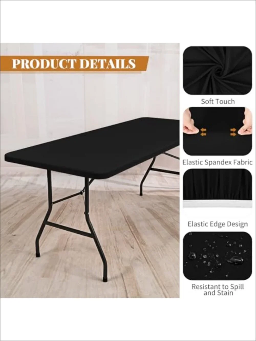 Stretch Spandex Fitted Table Top Cap Covers 8 Pack 6 ft Rectangular